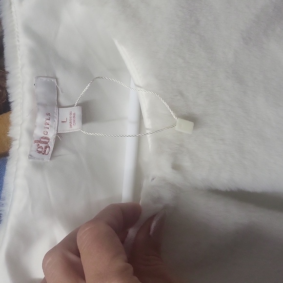 GB Girls Faux Fur Ivory Short Jacket SZ. Large - Picture 3 of 6